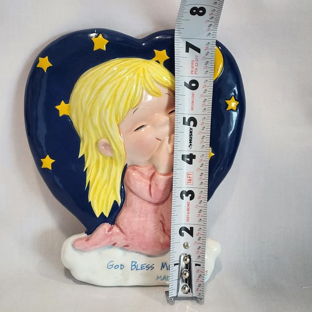 VTG‎ Schmid Marty Links God Bless Me Ceramic Wall Plaque Heart Praying Girl 1992